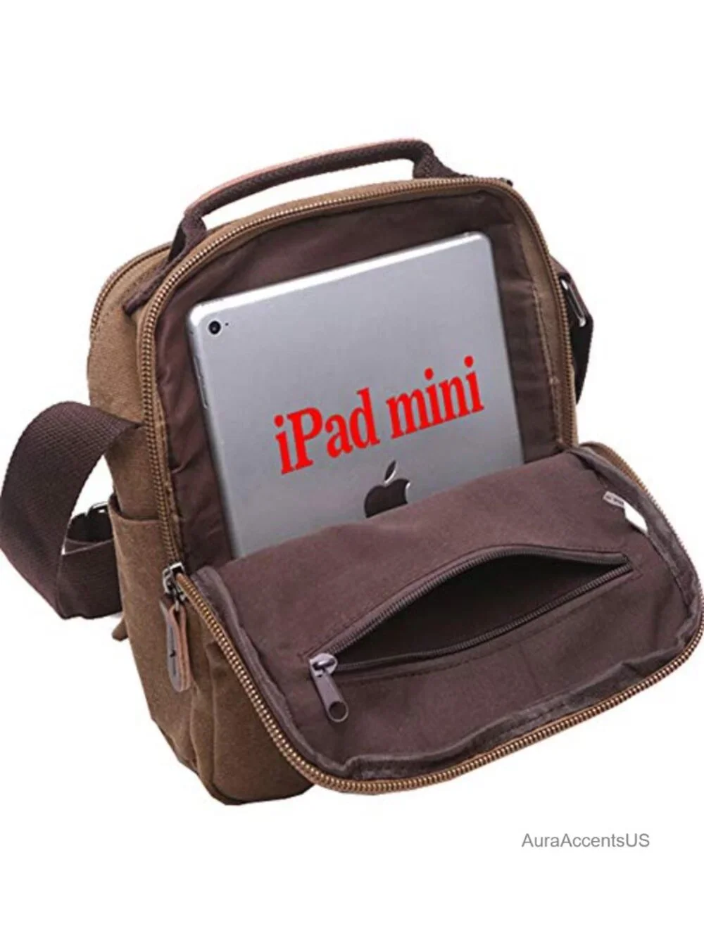 Small Canvas Messenger Bag Crossbody Shoulder Bag with 9 Pockets